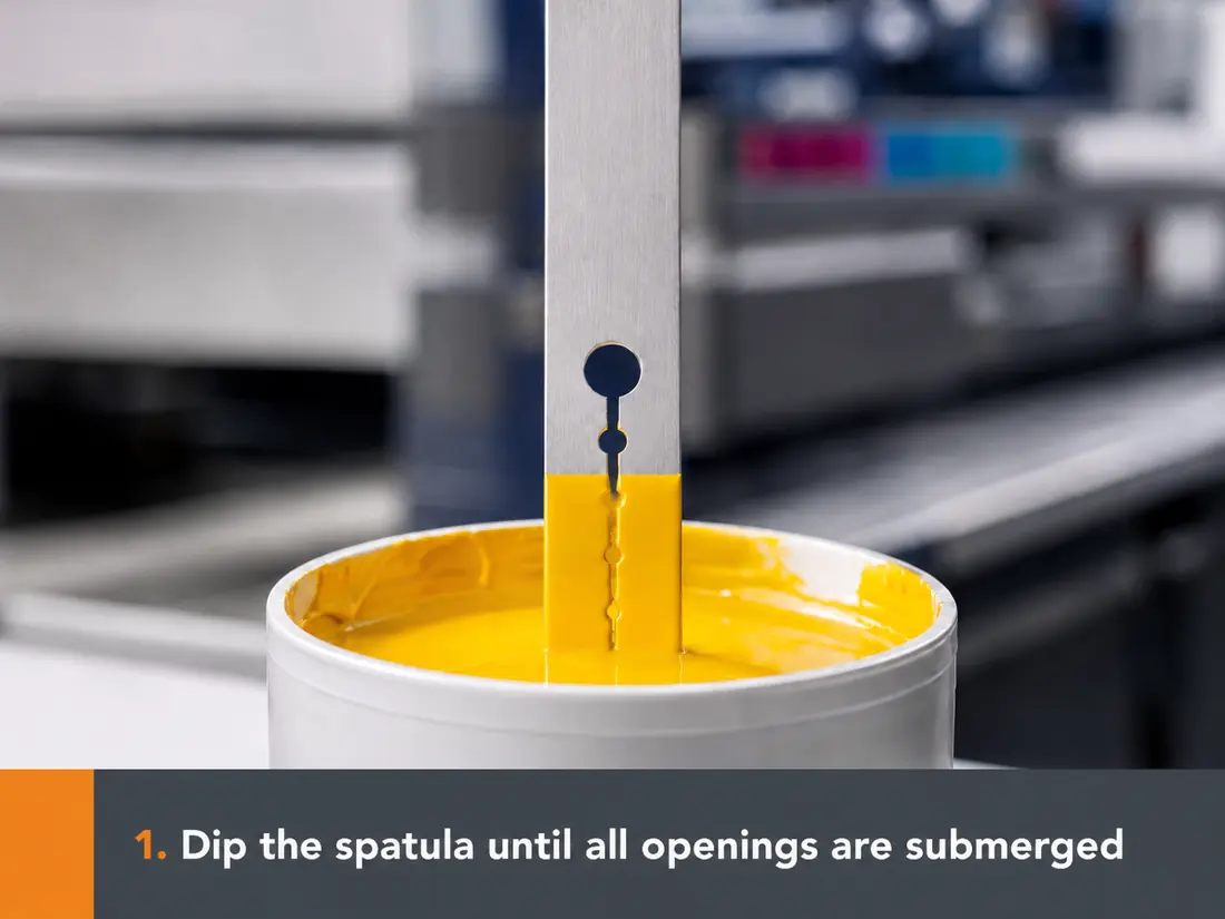 Step 1: submerge all Visco Spatula openings in printing ink