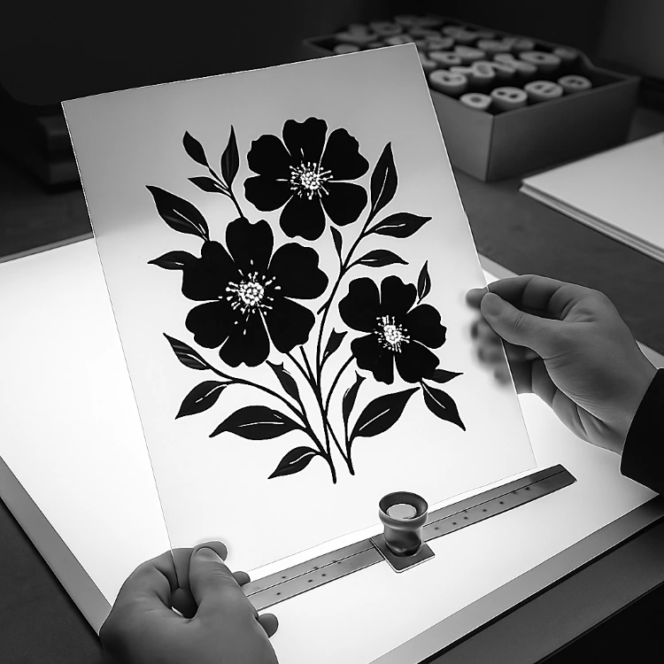 Screen printing graphics and artwork film positive used for production preparation