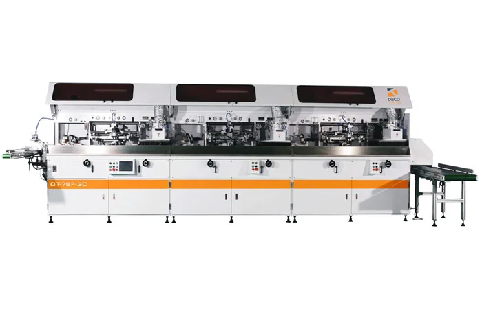 Deco Tech DT-767 / DT-777 1- to 6-Color Automatic UV Bottle Screen Printing Systems
