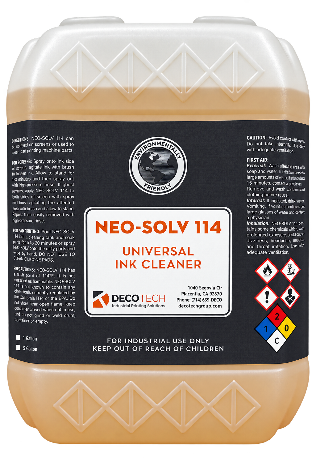 Neo-Solv 114 5 gallon universal ink cleaner for pad and screen printing cleanup