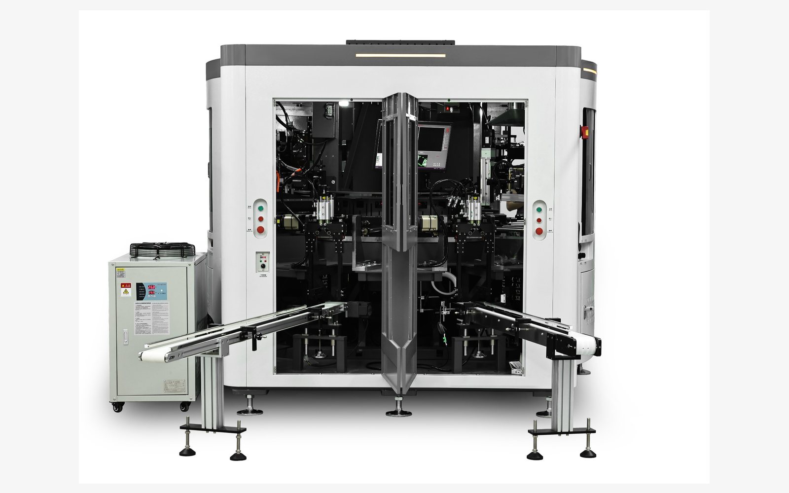 Actual DT-CNC automatic UV screen printing machine with the front access doors open