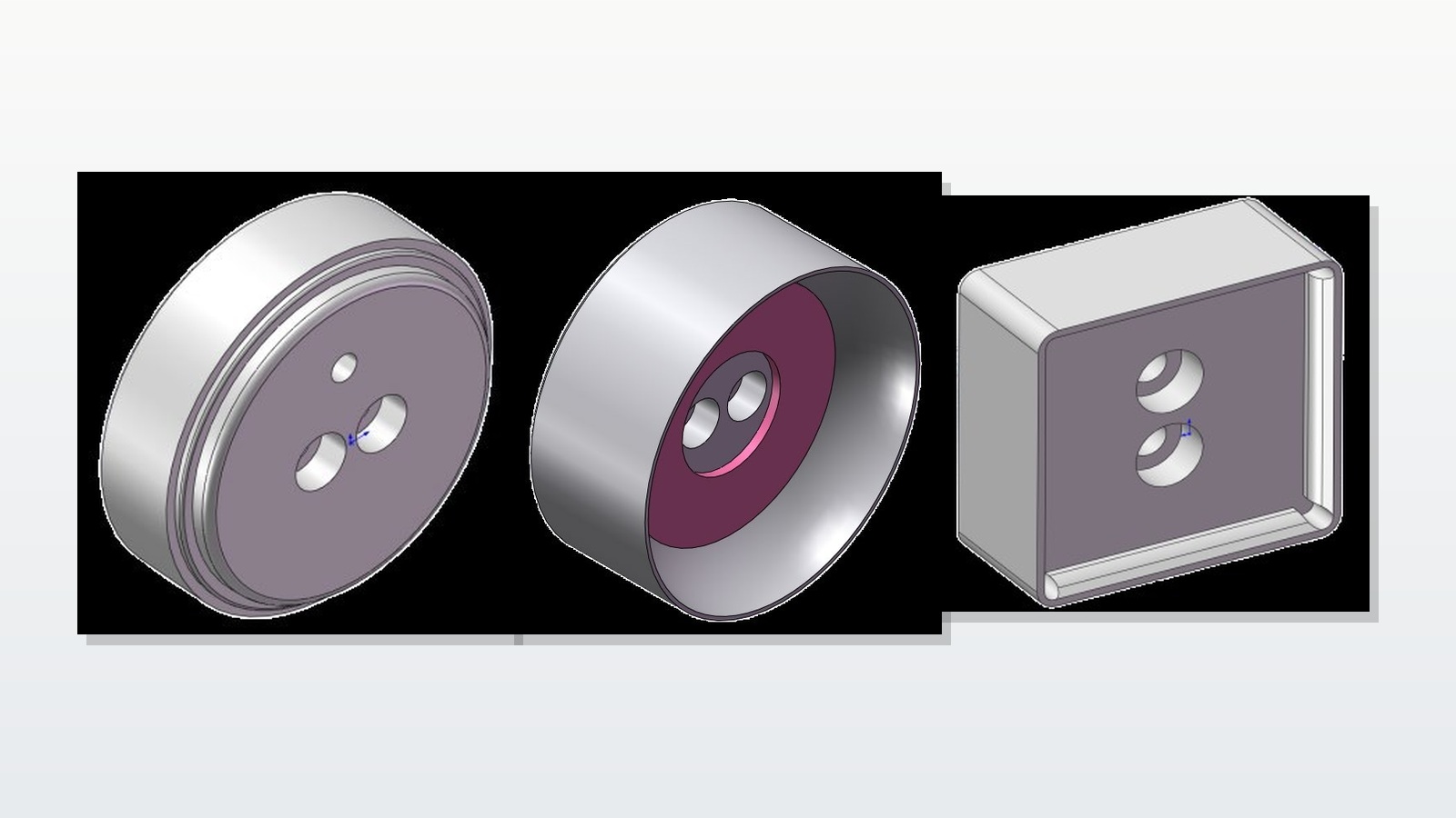 Matched DT-CNC tooling examples for round, tapered and flat-sided bottles and containers