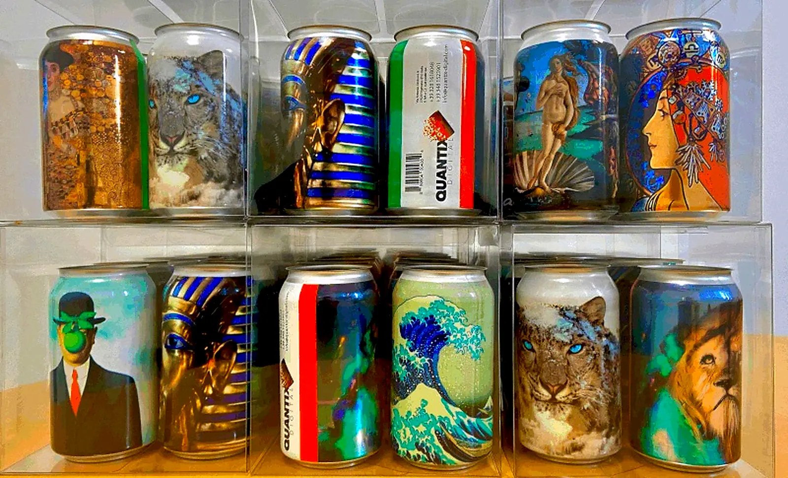 Collection of aluminum beverage cans decorated with detailed full-color digital printing