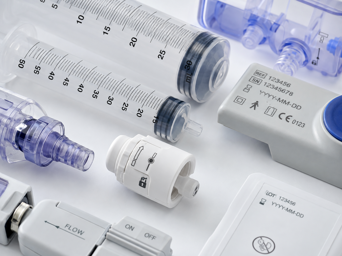 Pad printed medical device components with graduations, symbols and identification markings